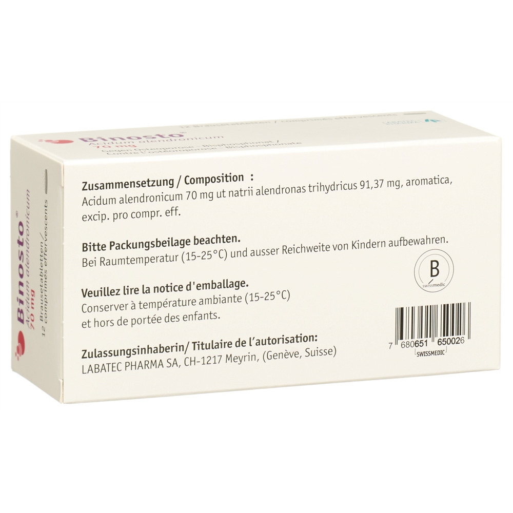 BINOSTO comprimés effervescents 70 mg sach 12 pce