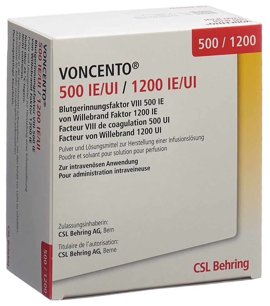 Voncento 500/1200 I.E., Pulver und Lösungsmittel (5 ml) zur Herstellung einer Infusionslösung