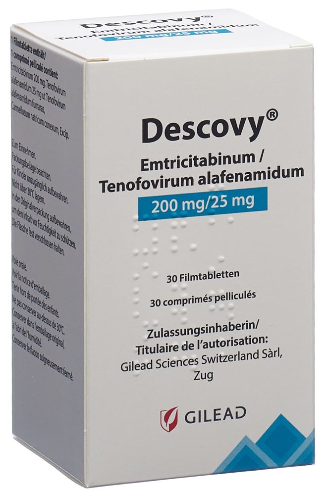 DESCOVY cpr pell 200/25 mg bte 30 pce