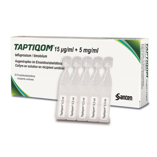 Taptiqom 15mcg/ml + 5mg/ml, unidose de collyre
