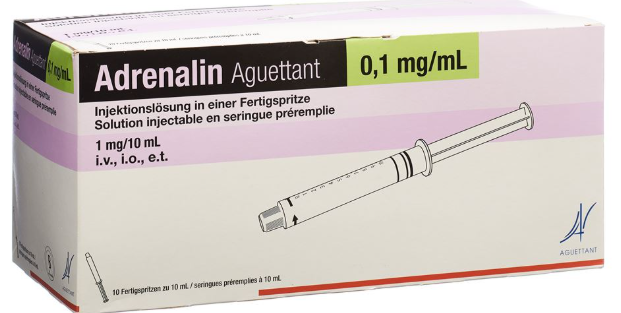 Adrenalin Aguettant 0,1 mg/ml, solution injectable en seringue préremplie