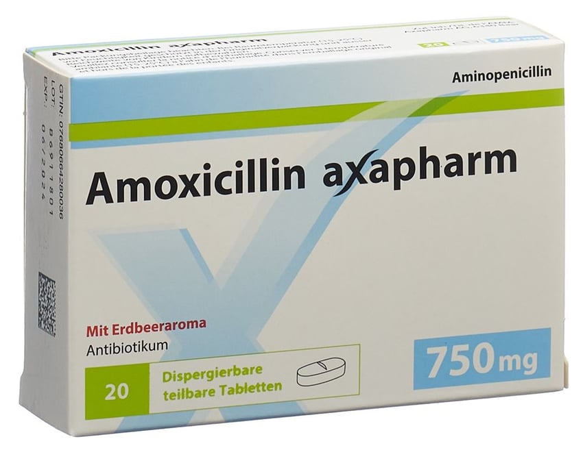 AMOXICILLINE axapharm cpr disp 750 mg 4 pce
