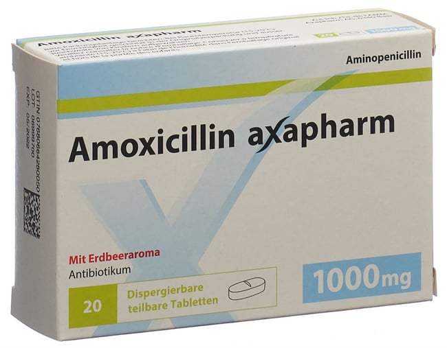 AMOXICILLINE axapharm cpr disp 1000 mg 20 pce