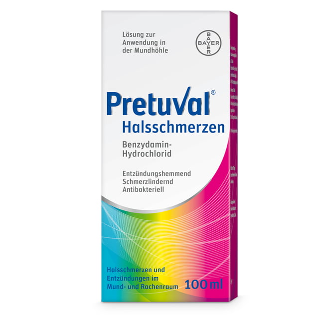 Pretuval Halsschmerzen, Lösung zur Anwendung in der Mundhöhle