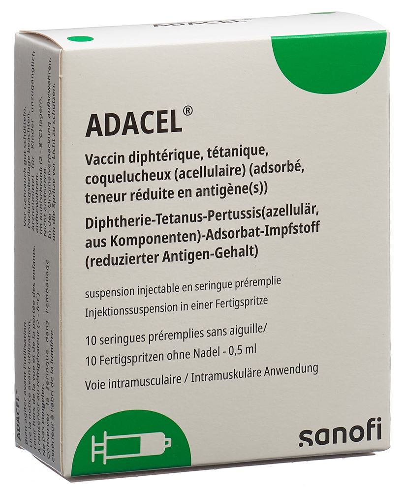 ADACEL susp inj s aiguille 10 ser pré 0.5 ml