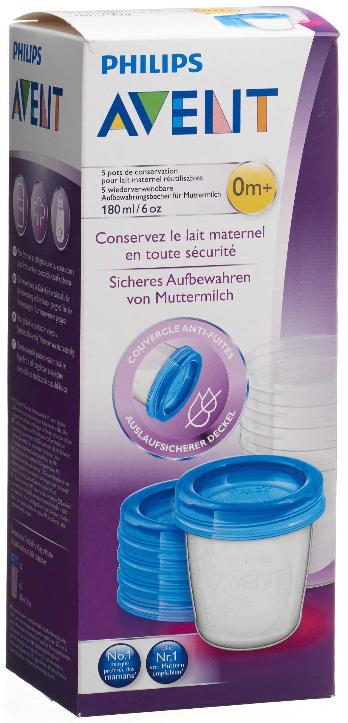 PHILIPS AVENT Aufbewahrbech 180ml 5Bech, 5Deck