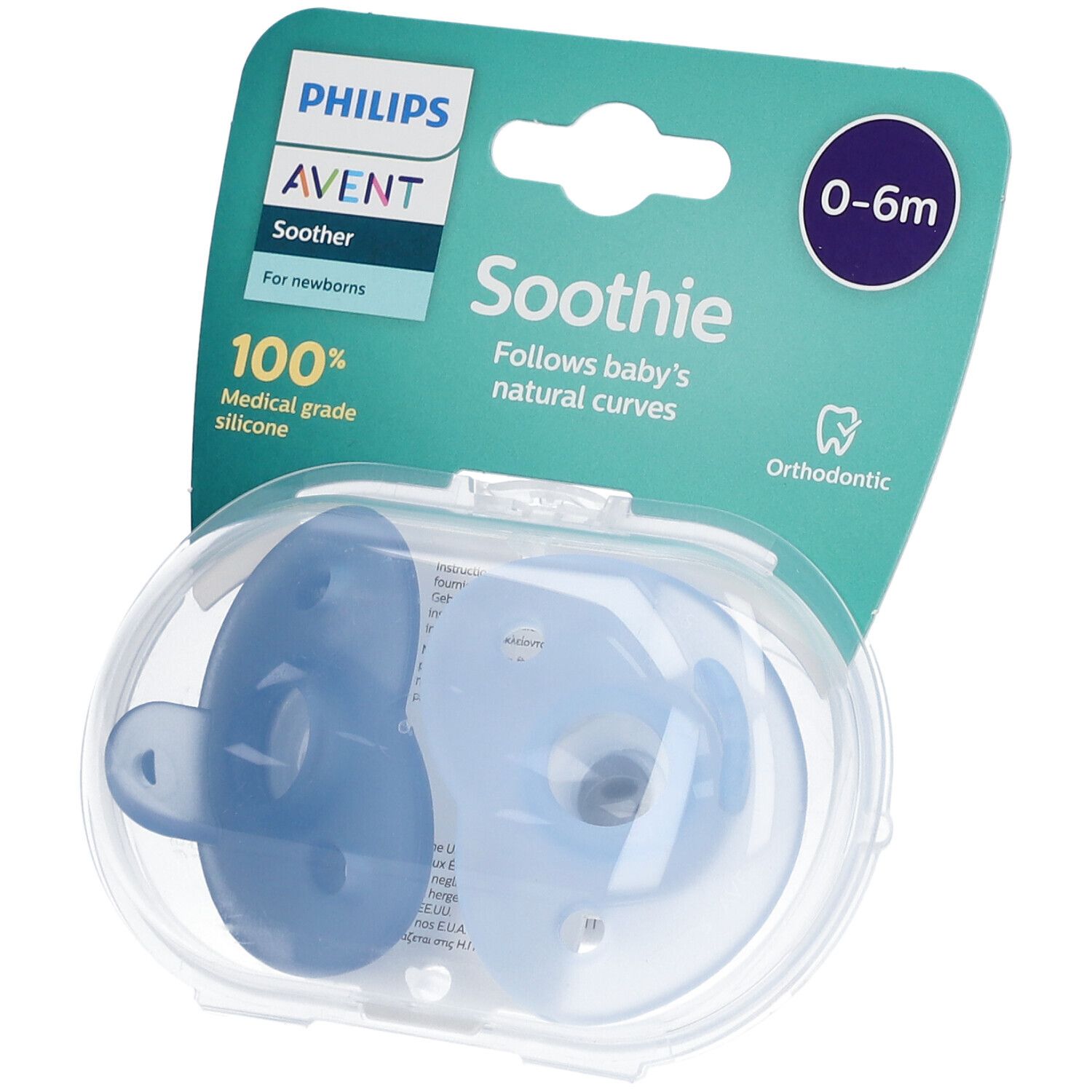 PHILIPS AVENT Curved Soothie Blue 0-6m Steri 2 Stk