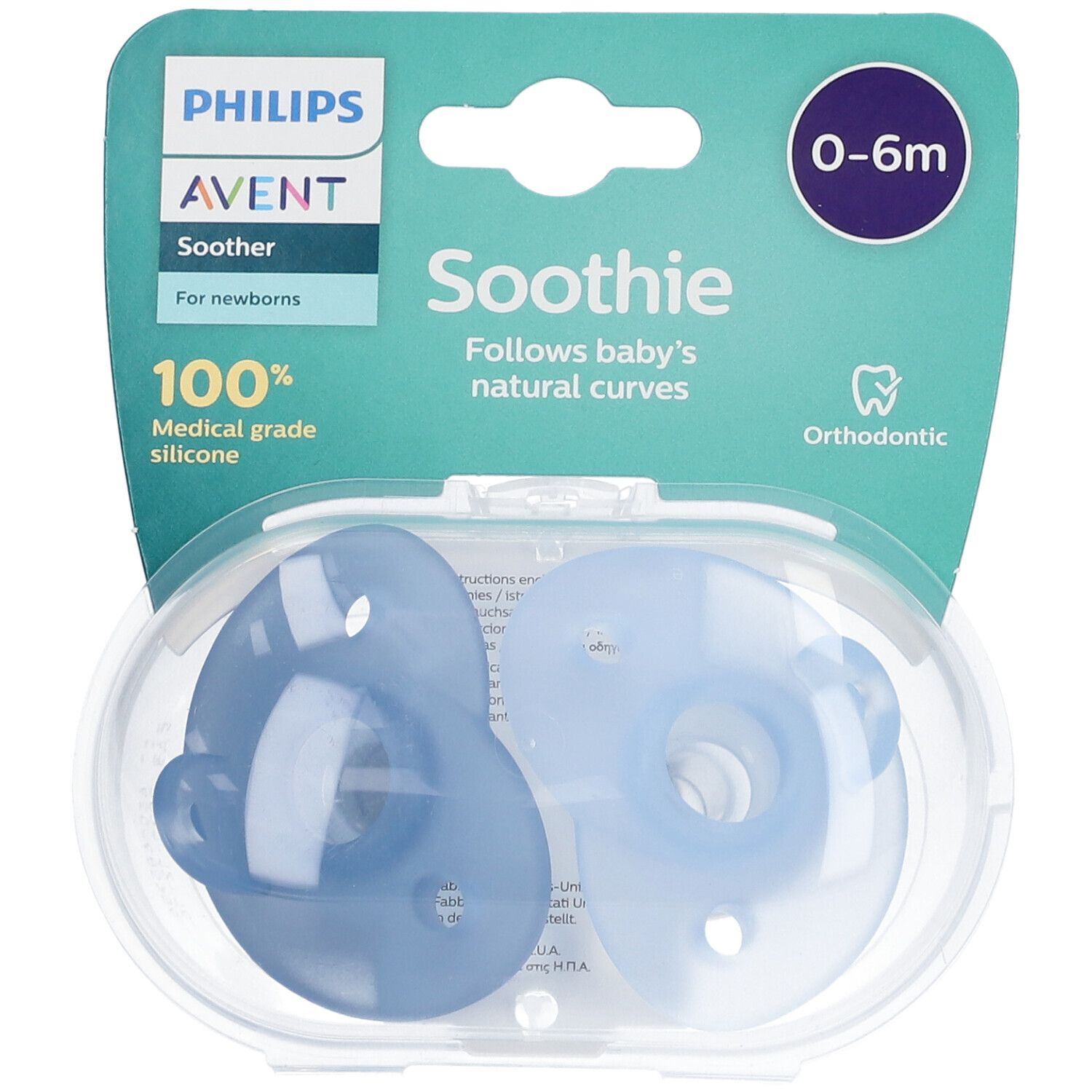 PHILIPS AVENT Curved Soothie Blue 0-6m Steri 2 Stk