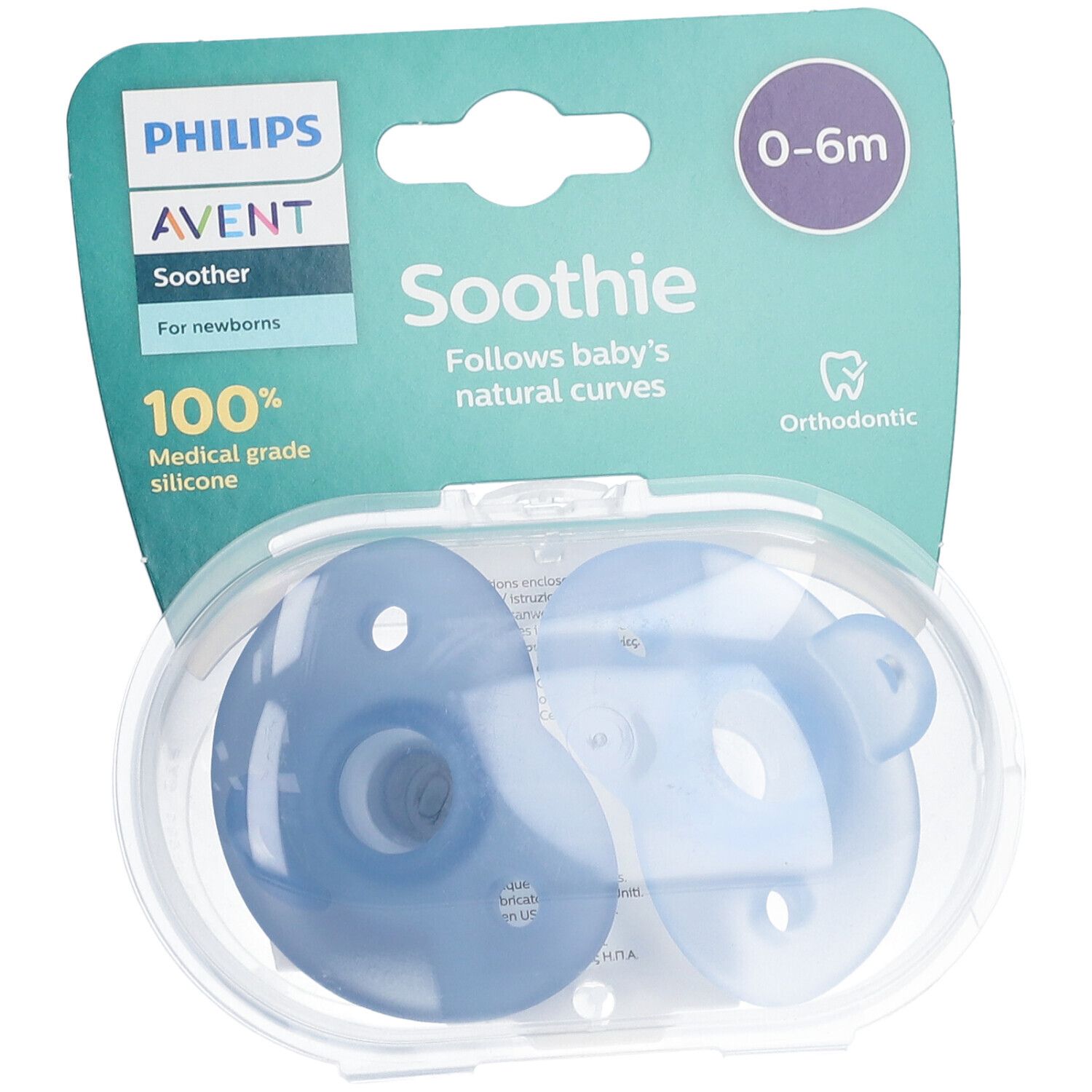 PHILIPS AVENT Curved Soothie Blue 0-6m Steri 2 Stk