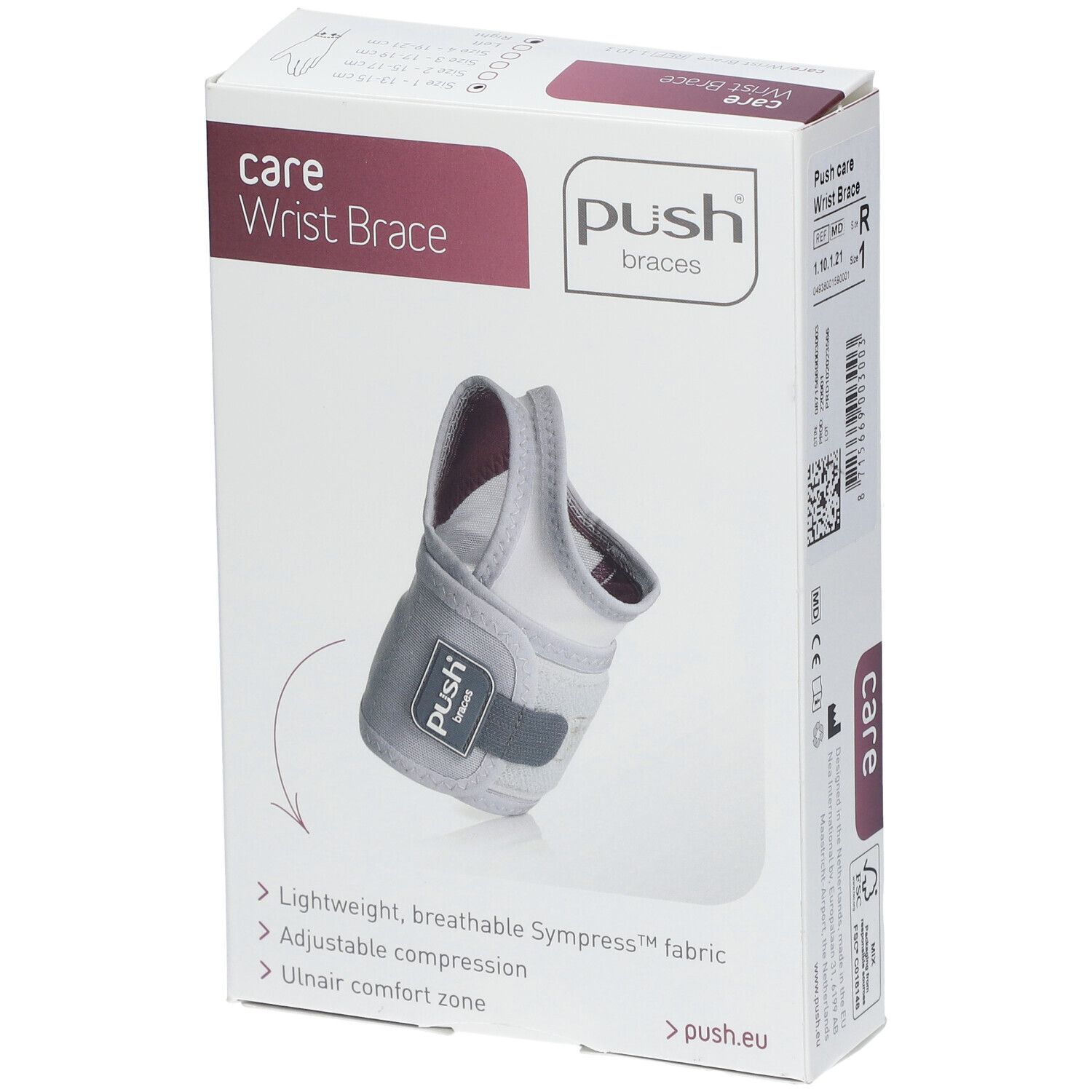 PUSH CARE Handgelenkband Gr1 13-15cm rechts hellgr