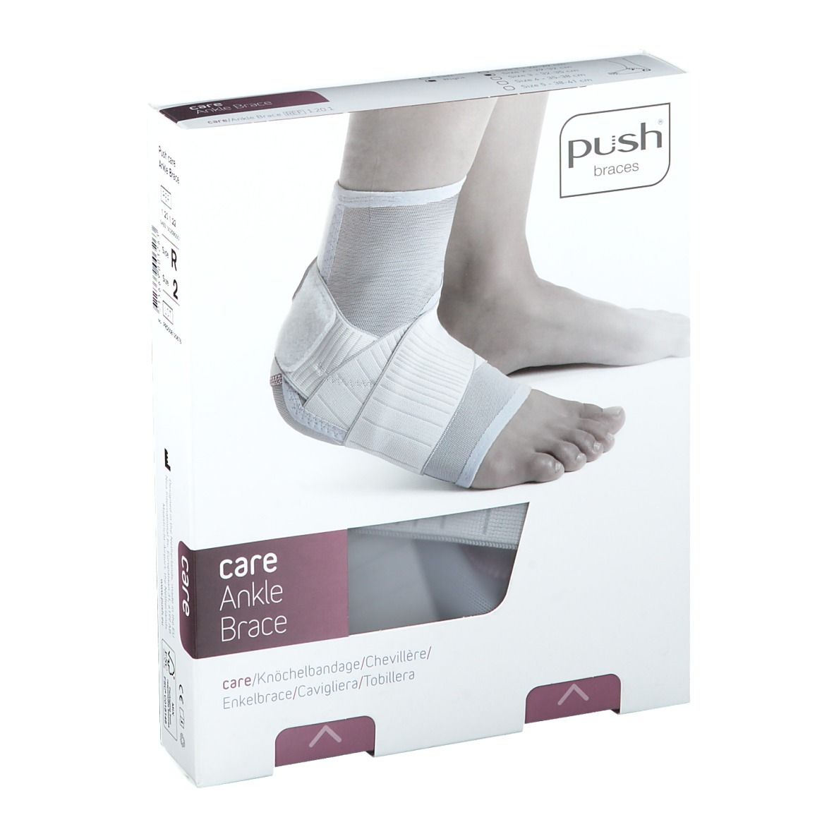 PUSH CARE Knöchelbandage Gr2 29-32cm rechts hellgr