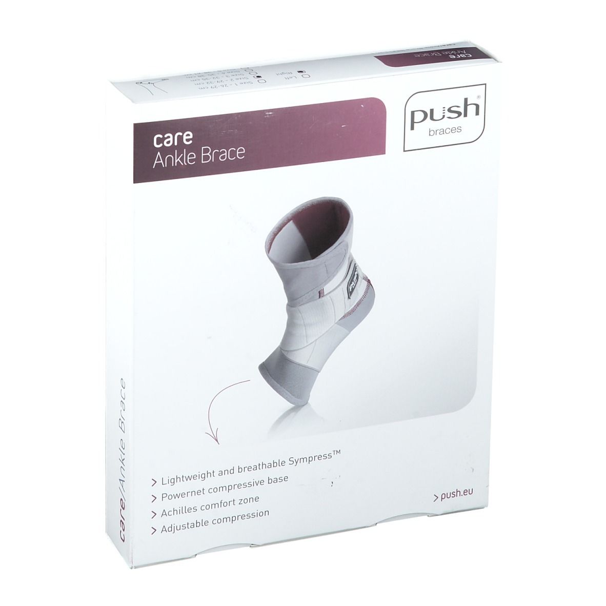 PUSH CARE Knöchelbandage Gr2 29-32cm rechts hellgr