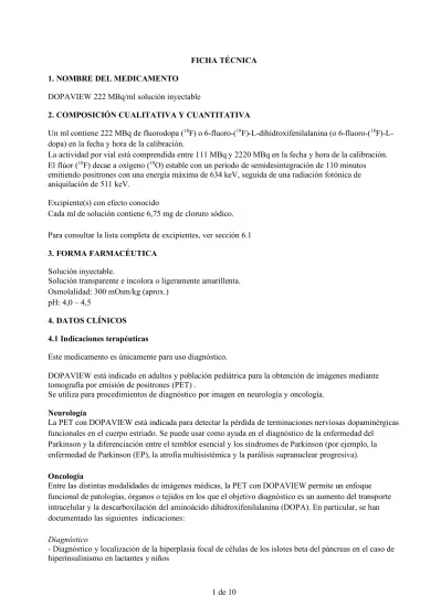 Dopaview 222 MBq/ml, solution injectable