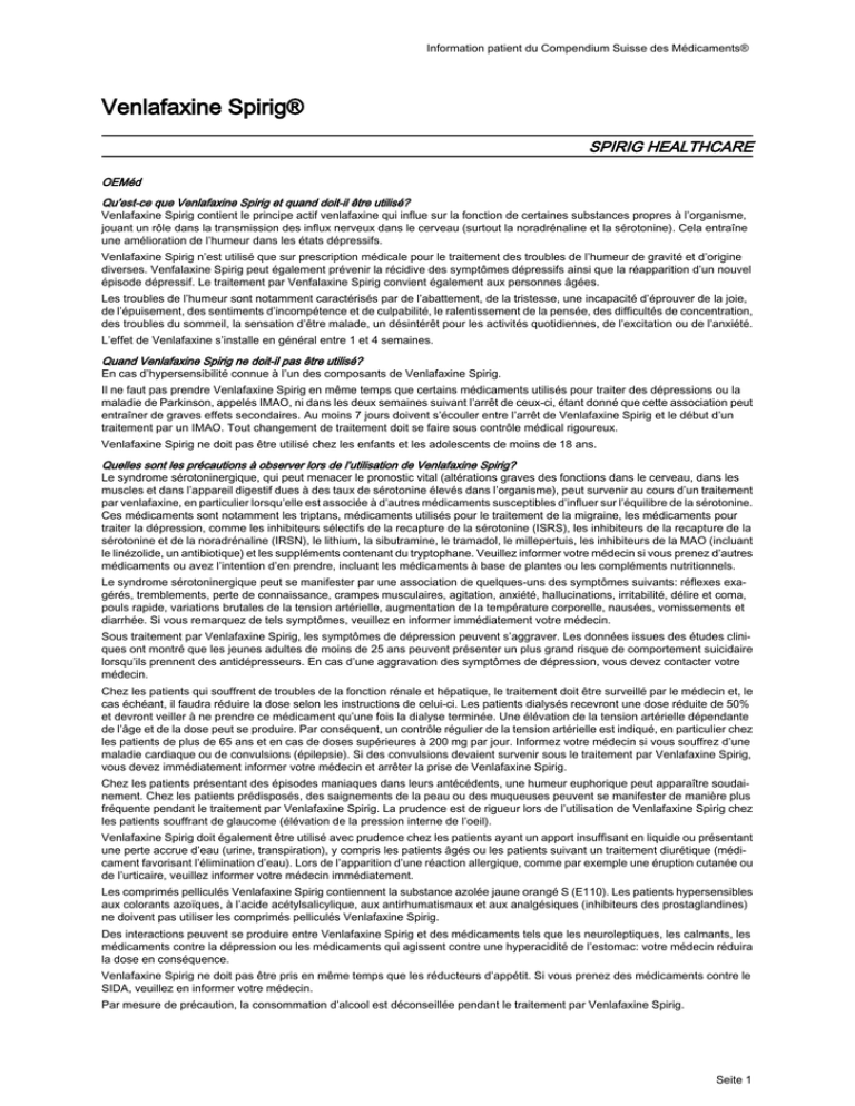 Venlafaxin Spirig HC retard 225 mg, Hartkapseln, retardiert